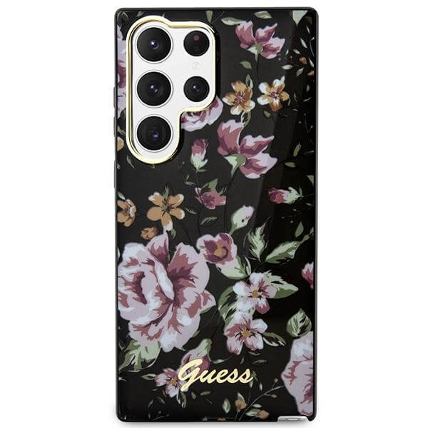 Guess Samsung Galaxy S23 Ultra - Flower Collection Σκληρή Θήκη με Πλαίσιο Σιλικόνης - Black - GUHCS23LHCFWSK