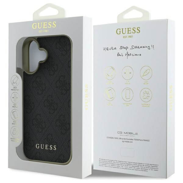Guess iPhone 16 Plus - 4G Charms Collection - Θήκη με Επένδυση Συνθετικού Δέρματος - Black - GUHCP16MGF4GGR