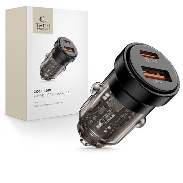 Tech - Protect CC03 PD30W Φορτιστής Αυτοκινήτου Γρήγορης Φόρτισης με 1 Θύρα Type - C και 1 Θύρα USB - Black