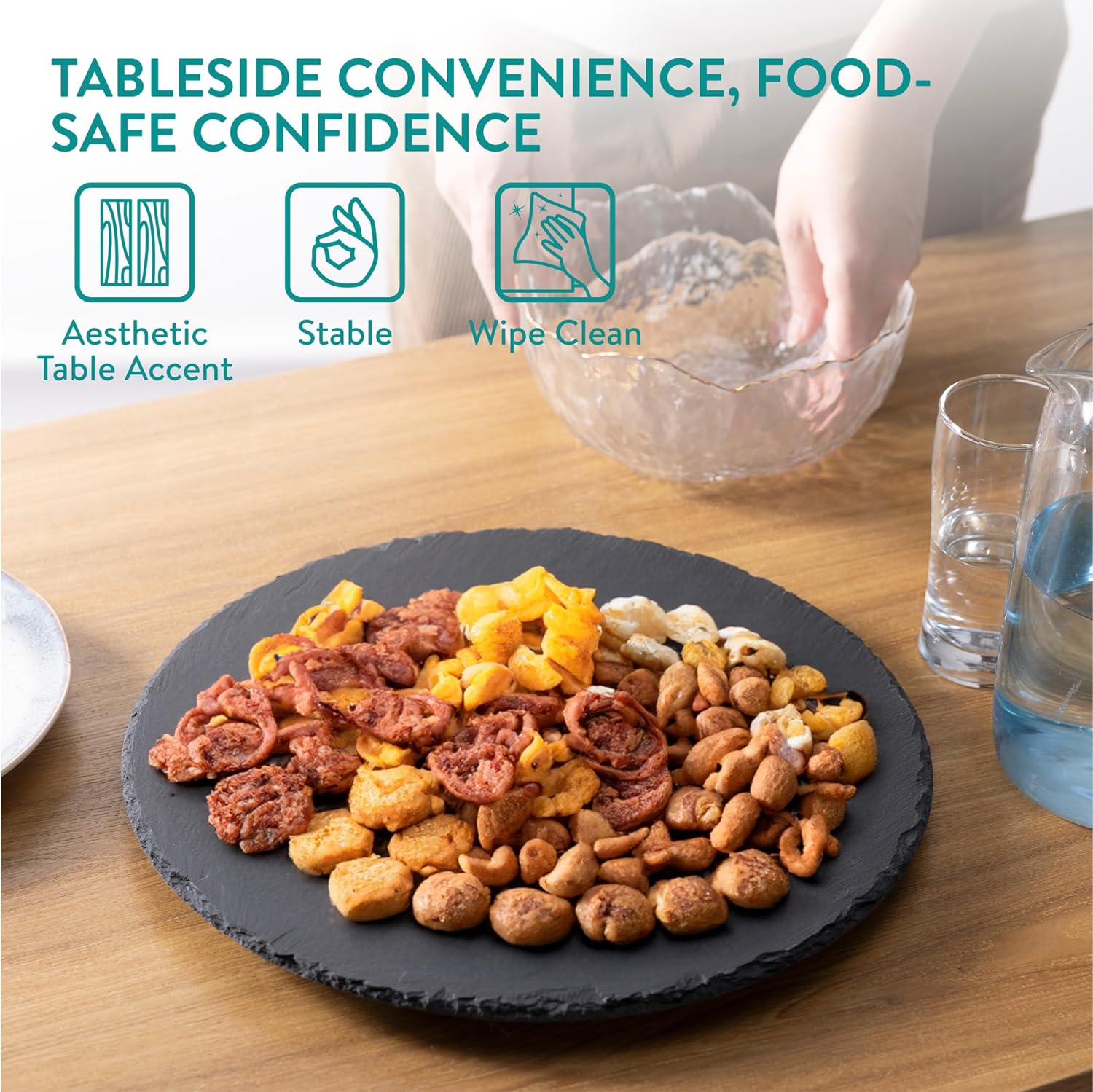 Navaris Περιστρεφόμενος Δίσκος Σερβιρίσματος από Σχιστόλιθο - 33 cm - Black - NAV000015BI002C