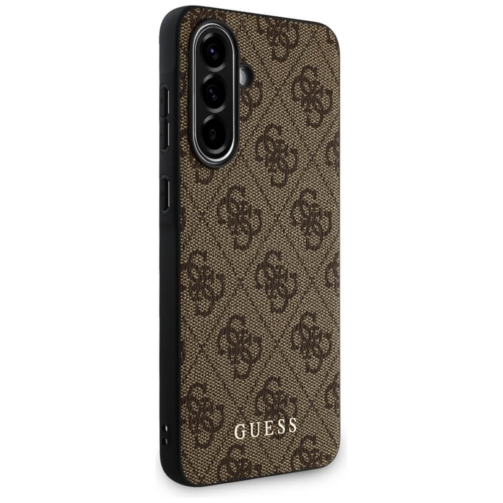 Guess Samsung Galaxy A36 5G - 4G Metal Gold Logo - Σκληρή Θήκη με Επένδυση Συνθετικού Δέρματος - Brown - GUHCSA36G4GFBR