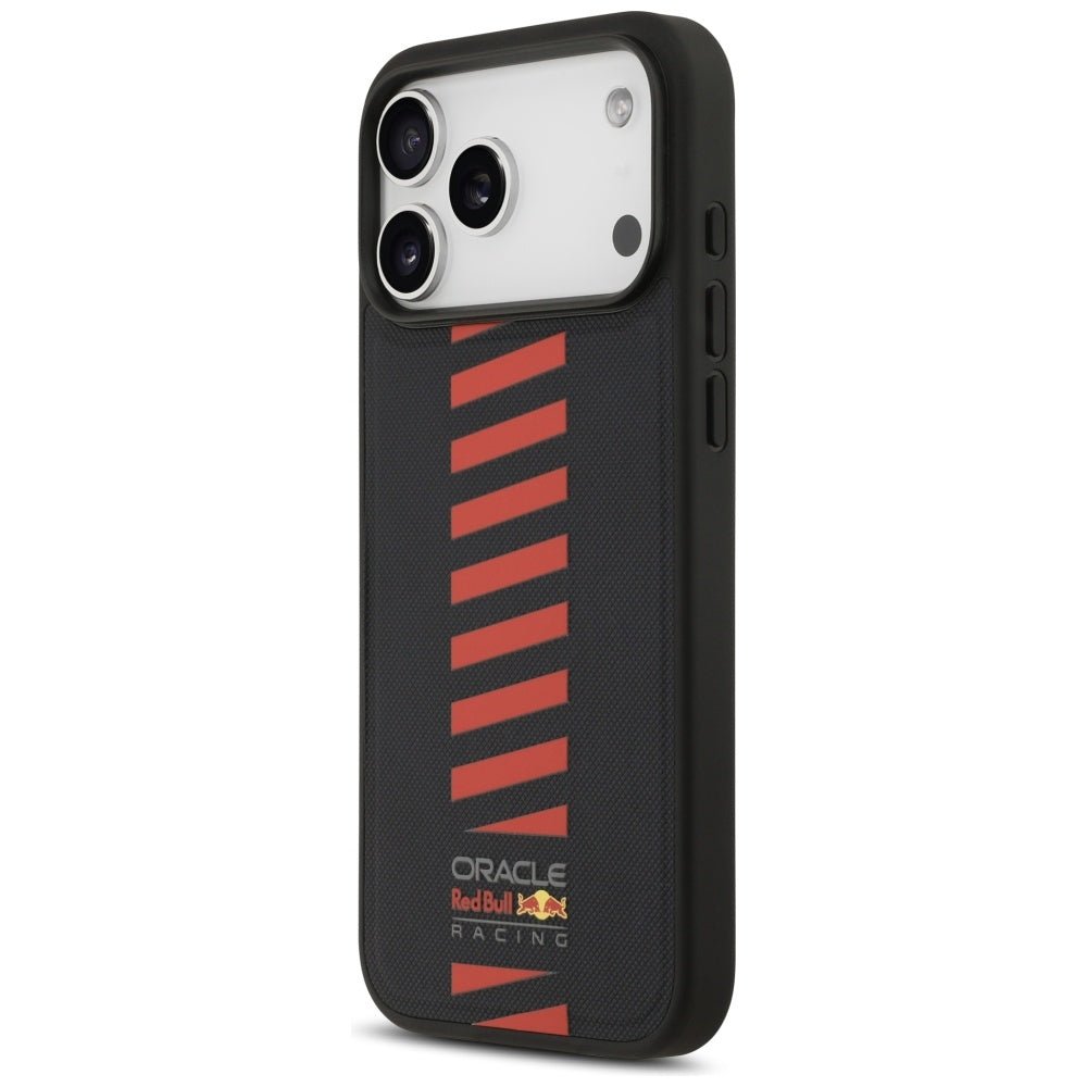 Red Bull iPhone 17 Pro Max - Meshed Powerbar MagSafe - Σκληρή Θήκη με Πλαίσιο Σιλικόνης και Επένδυση από Οικολογικό Δέρμα - Navy Blue - RBHMP17X24PUDSRV