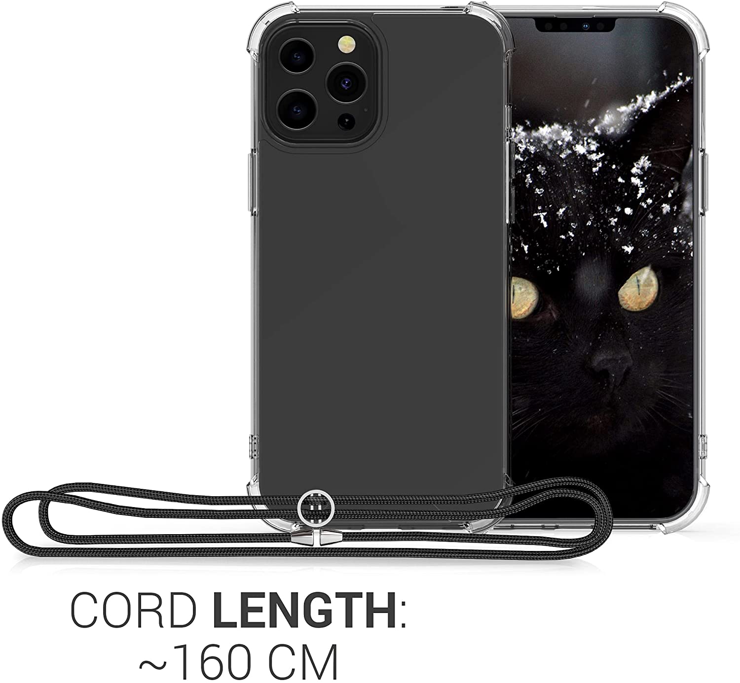 KW iPhone 13 Pro Max Θήκη Σιλικόνης TPU με Λουράκι - Διάφανη / Black - 55976.01