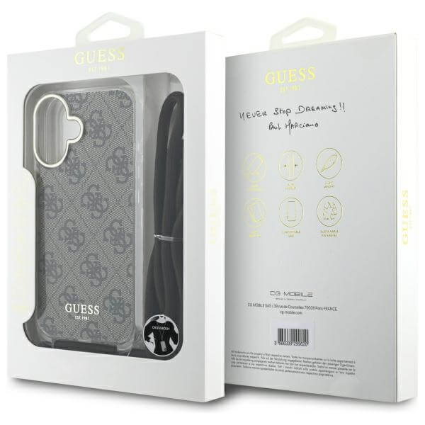 Guess iPhone 16 - Crossbody Cord 4G Print - Σκληρή Θήκη με Πλαίσιο Σιλικόνης και Λουράκι - Brown - GUHCP16SHC4SEW