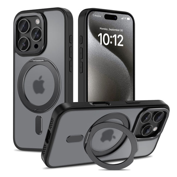 Tech - Protect iPhone 16 Pro MagRing - Σκληρή MagSafe Θήκη με Περιστρεφόμενο Δαχτυλίδι Συγκράτησης / Stand - Matte Black / Ημιδιάφανη