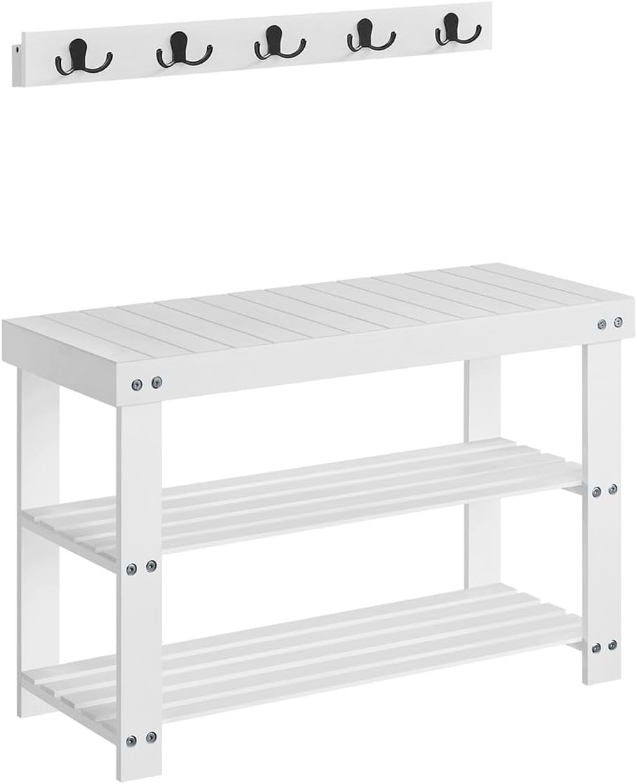 Songmics Σετ με Επιτοίχια Κρεμάστρα με Ράφι και Παπουτσοθήκη με 2 Ράφια και Κάθισμα - Cloud White - LCR004W01