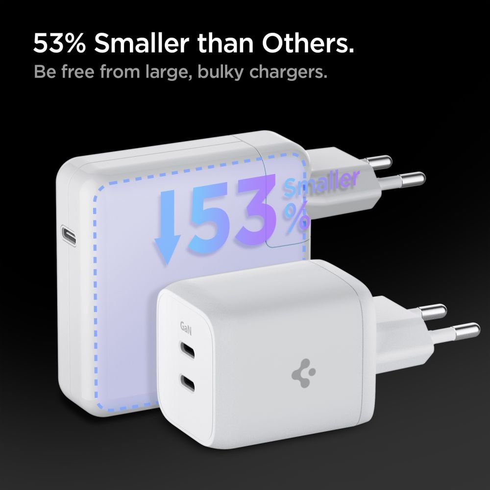 Spigen PE2106EU PowerArc PD 65W Οικιακός Φορτιστής Γρήγορης Φόρτισης με 2 Θύρες Type - C - White
