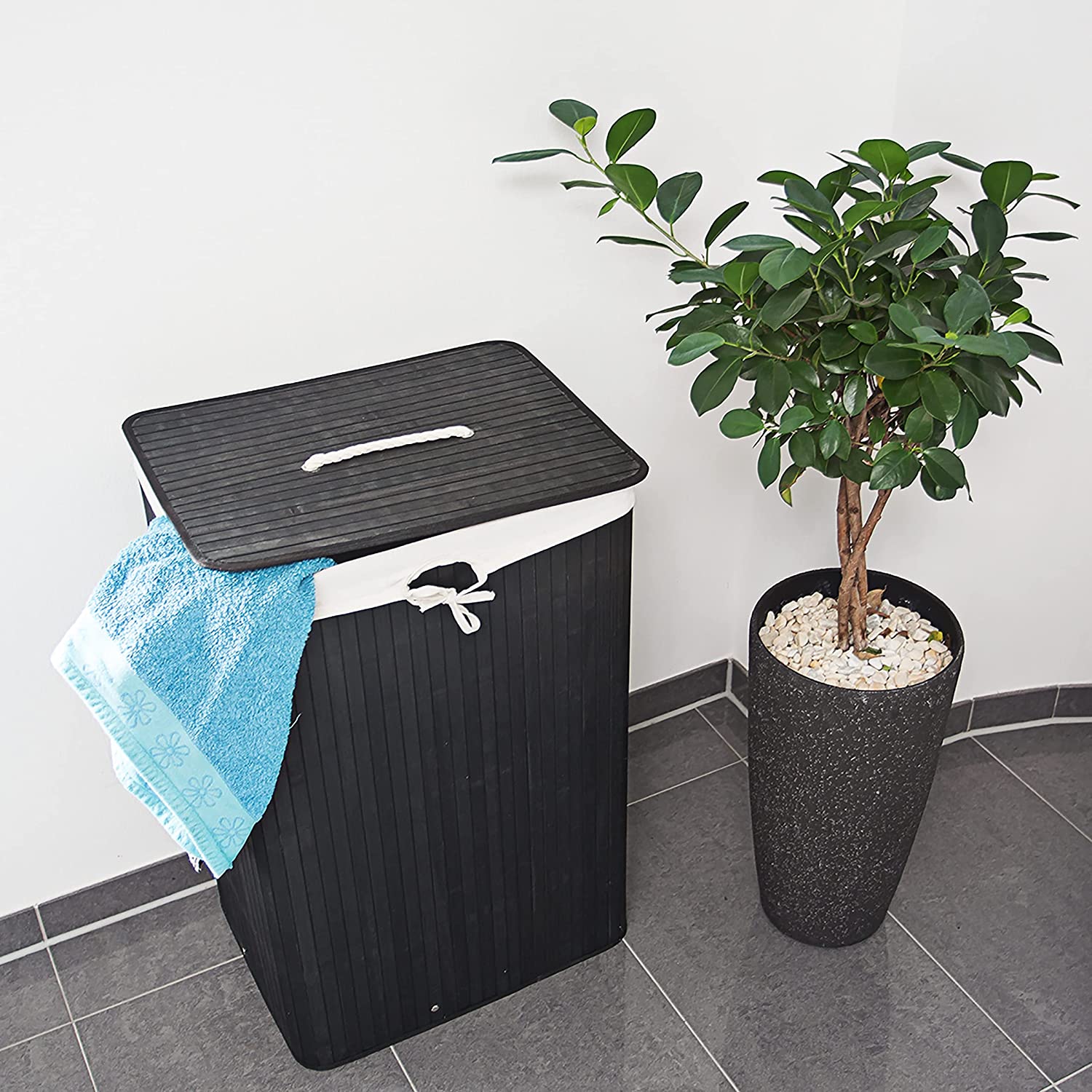 Relaxdays XL Καλάθι Απλύτων από Μπαμπού με Καπάκι - Black - 4052025046804