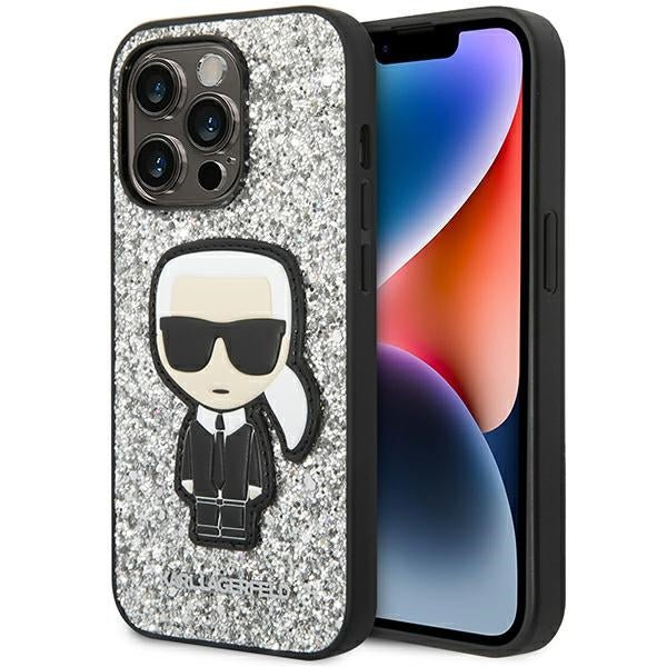 Karl Lagerfeld iPhone 14 Pro - Glitter Flakes Ikonik Σκληρή Θήκη με Πλαίσιο Σιλικόνης - Silver - KLHCP14LGFKPG