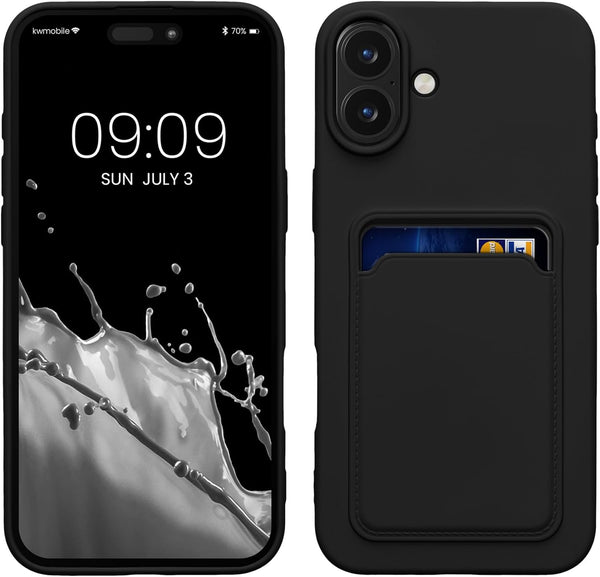 KW iPhone 16 Plus Θήκη Σιλικόνης TPU με Υποδοχή για Κάρτα - Black
