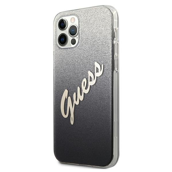 Guess iPhone 12 / iPhone 12 Pro - Glitter Gradient Script Σκληρή Θήκη με Πλαίσιο Σιλικόνης - Black - GUHCP12MPCUGLSBK