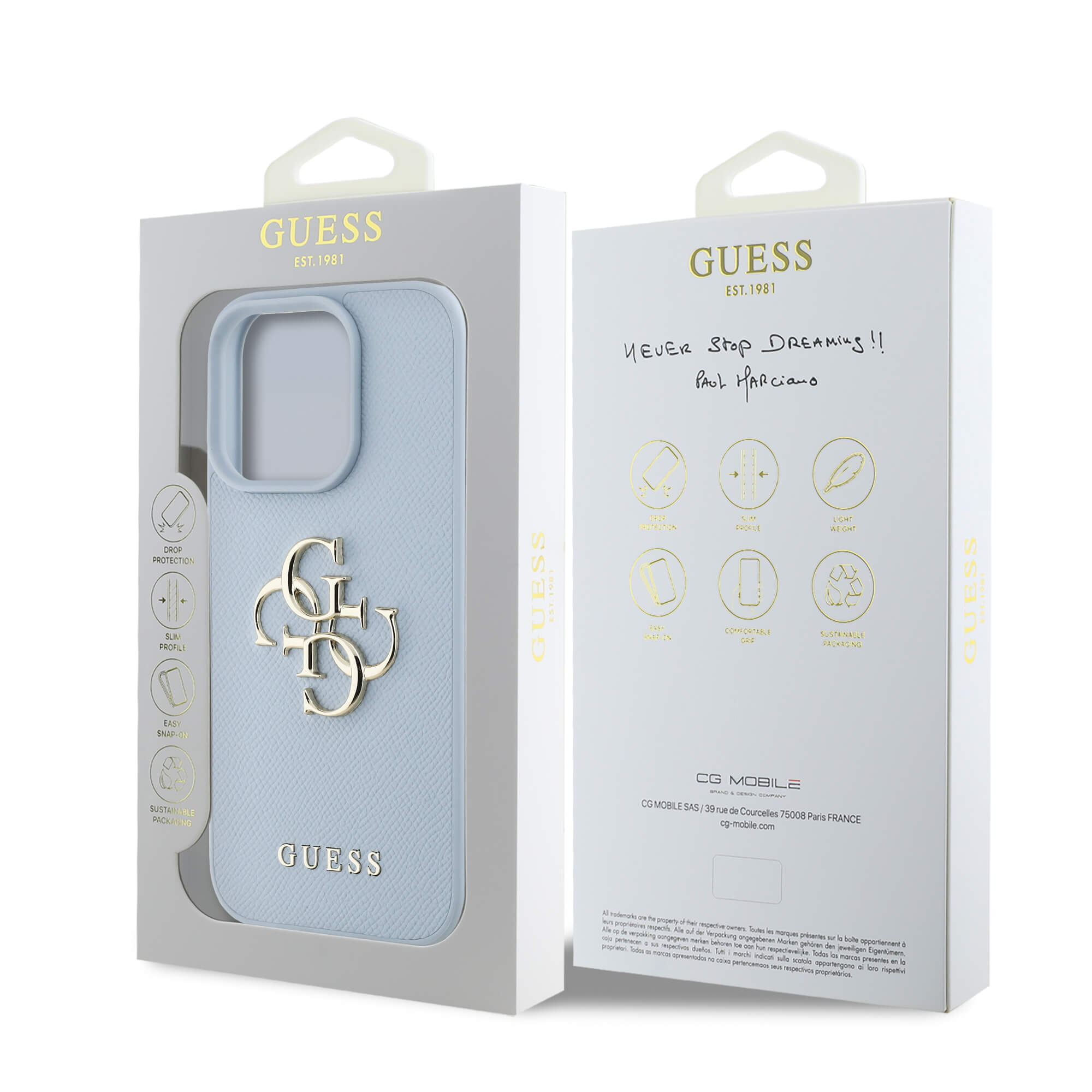Guess iPhone 16 Pro - Grained Big 4G Logo Small Classic Logo - Σκληρή Θήκη με Επένδυση από Οικολογικό Δέρμα - Blue - GUHCP16LPGT4MBB