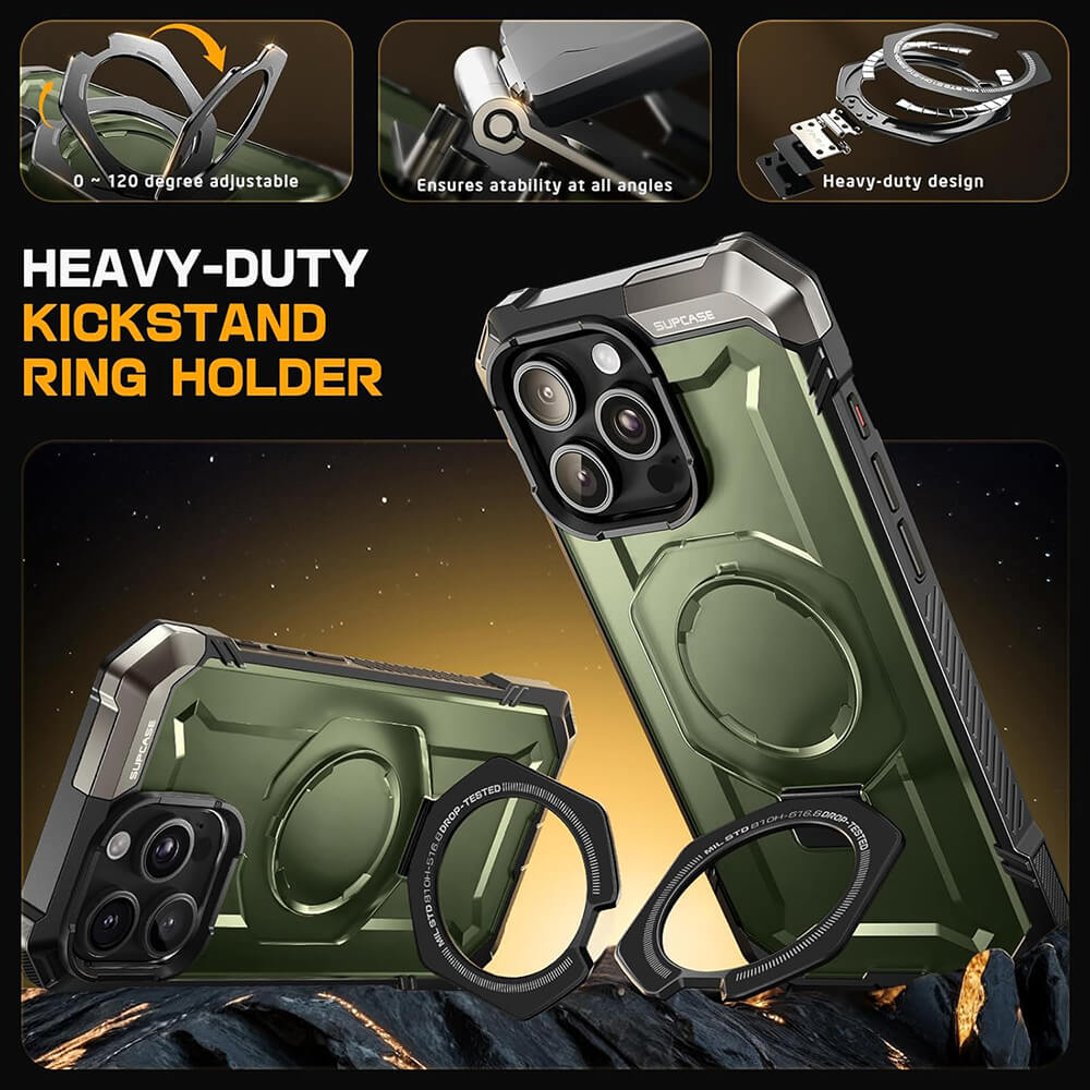 Supcase iPhone 16 Pro Unicorn Beetle Defender Σκληρή Θήκη με MagSafe και Stand - Dark Green