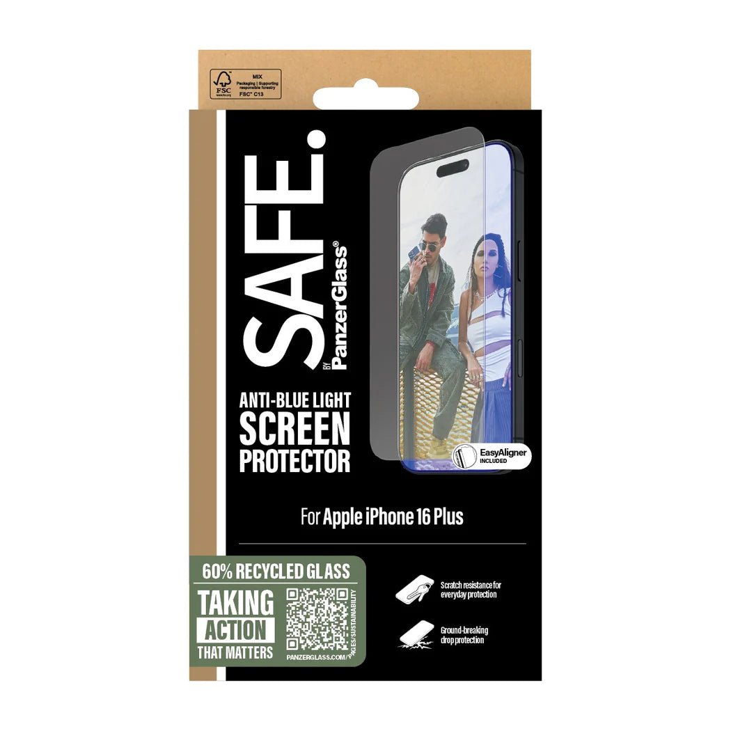 Safe by PanzerGlass iPhone 15 Plus / iPhone 16 Plus Ultra - Wide Fit Anti - Blue Light Screen Protector Αντιχαρακτικό Γυαλί Οθόνης - Διάφανο - SAFE95881
