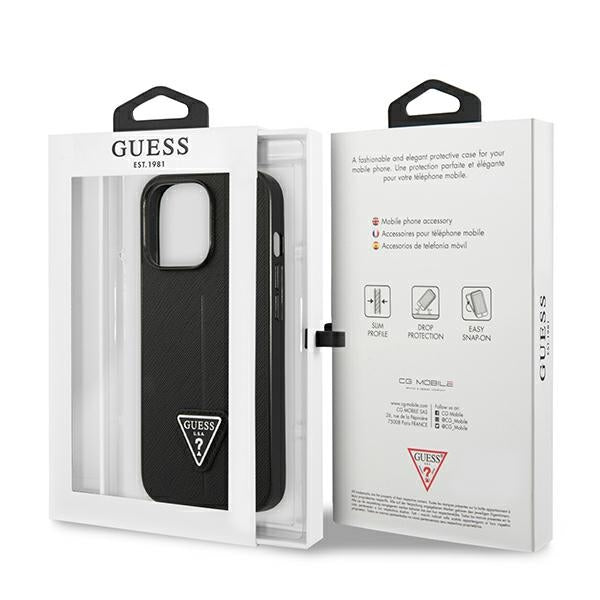 Guess iPhone 14 Pro Max Saffiano Σκληρή Θήκη με Πλαίσιο Σιλικόνης - Black - GUHCP14XPSATLK