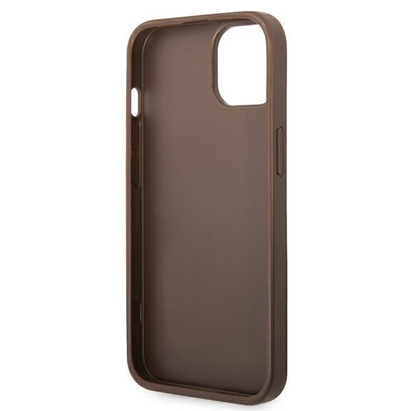 Guess iPhone 14 - 4G Big Metal Logo Θήκη με Επένδυση Συνθετικού Δέρματος - Brown - GUHCP14S4GMGBR