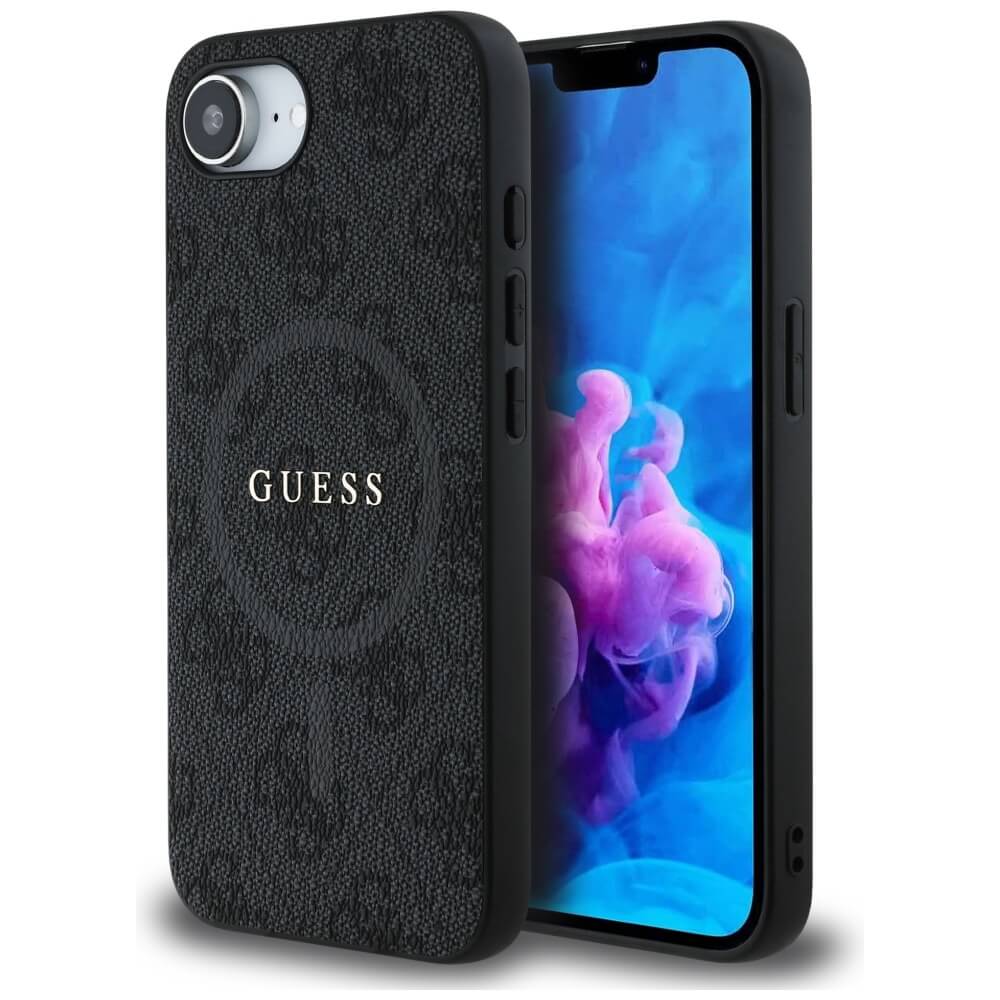 Guess iPhone 16e - 4G Ring Classic Logo - MagSafe Θήκη με Επένδυση Συνθετικού Δέρματος - Black - GUHMPSE4G4GFRK