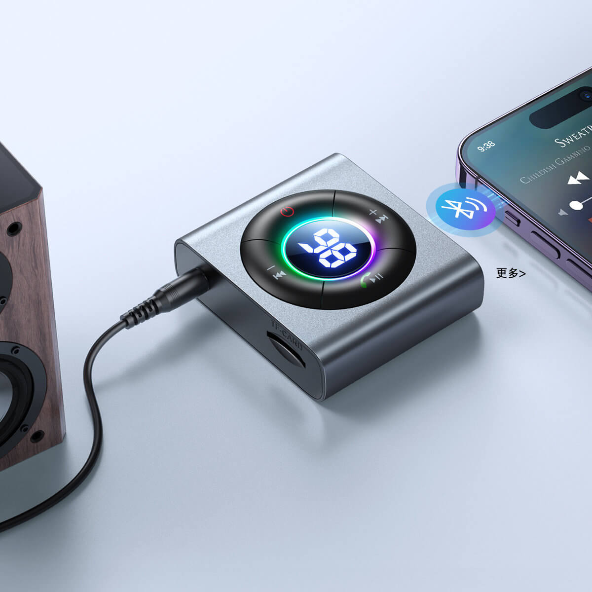 Joyroom JR - CB2 Bluetooth 5.3 AUX Transmitter για Αναπαραγωγή Μουσικής / Κλήσεις στο Αυτοκίνητο - Grey