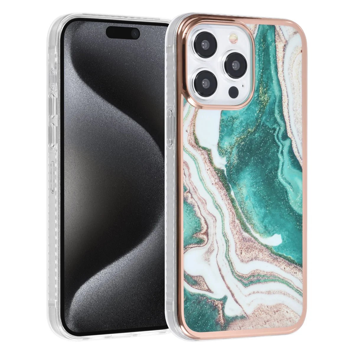 Tuniq iPhone 15 Pro Max - Σκληρή Θήκη με Πλαίσιο Σιλικόνης - Σχέδιο Μάρμαρο - Πράσινη