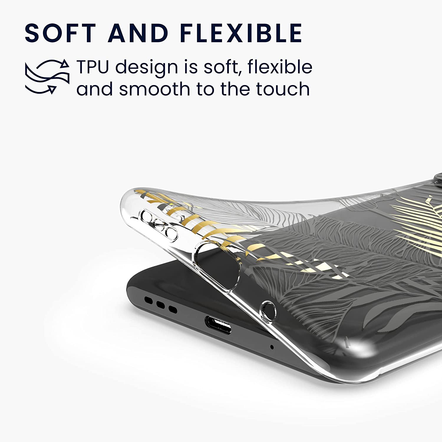 KW Xiaomi Redmi Note 10 5G / Poco M3 Pro 5G Θήκη Σιλικόνης TPU Design Palm Leaves - Yellow / Grey - Διάφανη - 54950.03