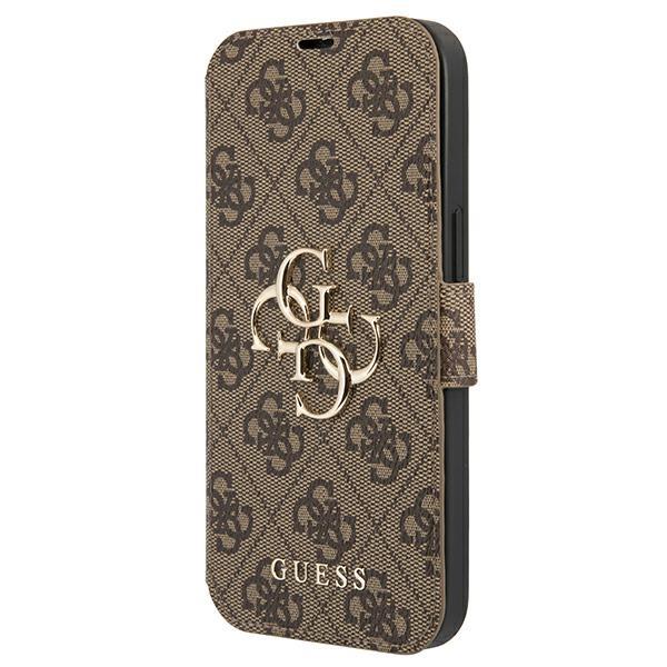 Guess iPhone 13 Pro Wallet Case Big Metal Logo Θήκη Πορτοφόλι με Επένδυση Συνθετικού Δέρματος - Brown - GUBKP13L4GMGBR