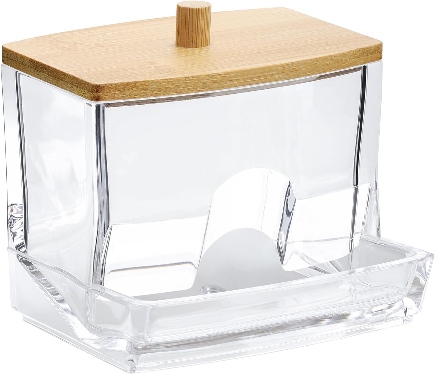 Navaris Πλαστικό Δοχείο για Μπατονέτες με Καπάκι από Μπαμπού - Διάφανο / Light Brown - 59140.04