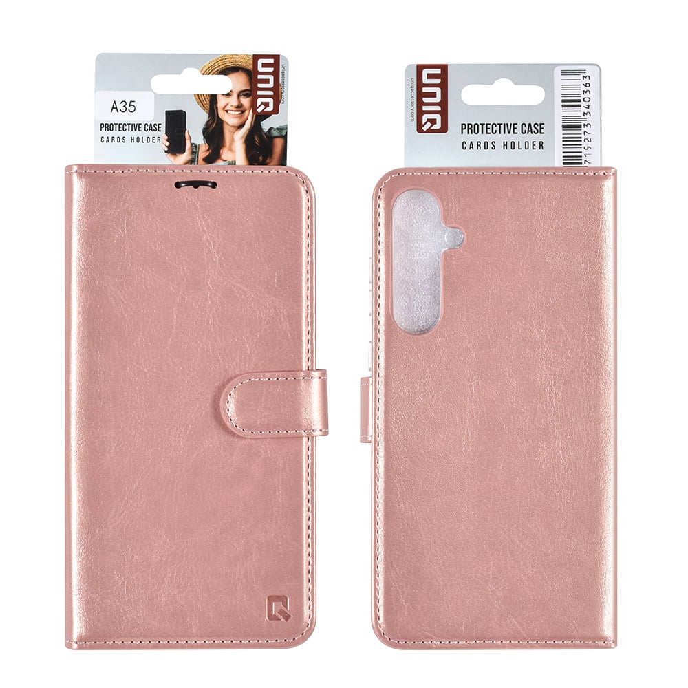 Tuniq Samsung Galaxy A35 5G - Θήκη Πορτοφόλι Stand από Δερματίνη - Rose Gold