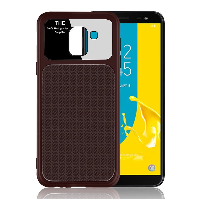 OEM Samsung Galaxy J6 2018 Θήκη Σιλικόνης με Μερικό Φινίρισμα Γυαλιού - Coffee