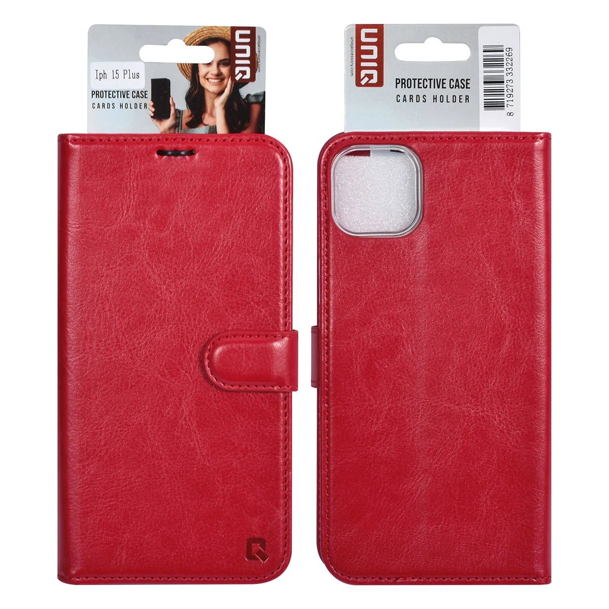 Tuniq iPhone 15 Plus / 14 Plus - Θήκη Πορτοφόλι Stand από Δερματίνη - Κόκκινη