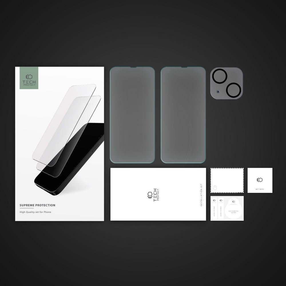 Tech - Protect iPhone 14 Supreme Set - Σετ με 2 Tempered Glass Αντιχαρακτικά Γυαλιά Οθόνης και 1 Αντιχαρακτικό Γυαλί για την Κάμερα - Διάφανα