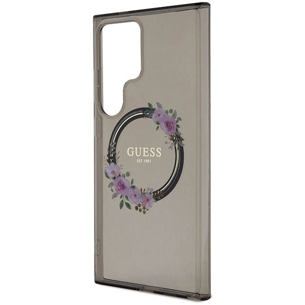 Guess Samsung Galaxy S24 Ultra - IML Flowers Wreath - MagSafe Σκληρή Θήκη με Πλαίσιο Σιλικόνης - Black - GUHMS24LHFWFCK