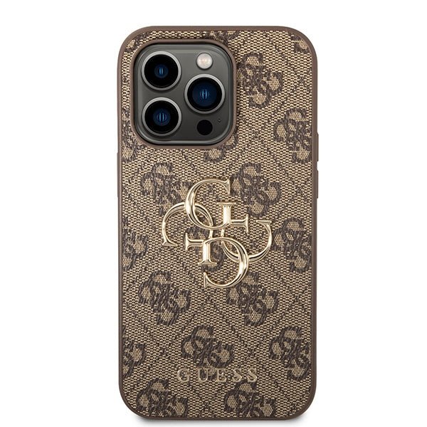 Guess iPhone 15 Pro - 4G Big Metal Logo Θήκη με Επένδυση Συνθετικού Δέρματος - Brown - GUHCP15L4GMGBR
