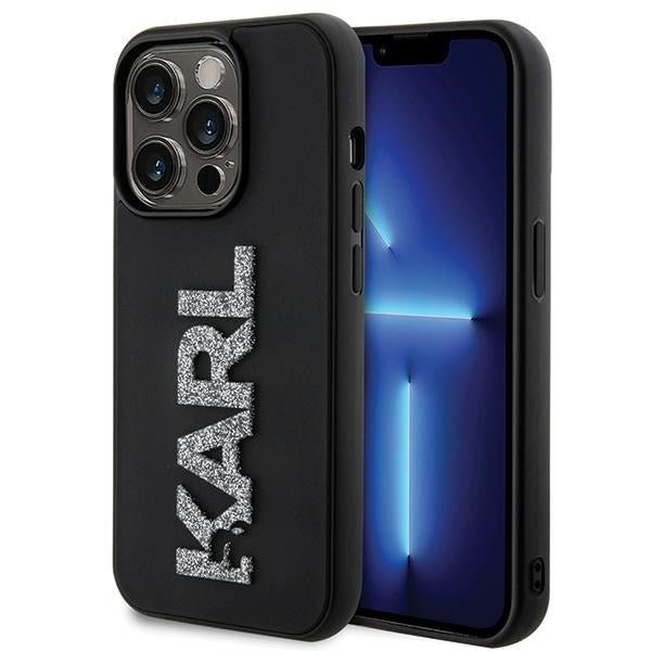 Karl Lagerfeld iPhone 15 Pro Max - 3D Rubber Glitter Logo Σκληρή Θήκη με Πλαίσιο Σιλικόνης - Black - KLHCP15X3DMBKCK