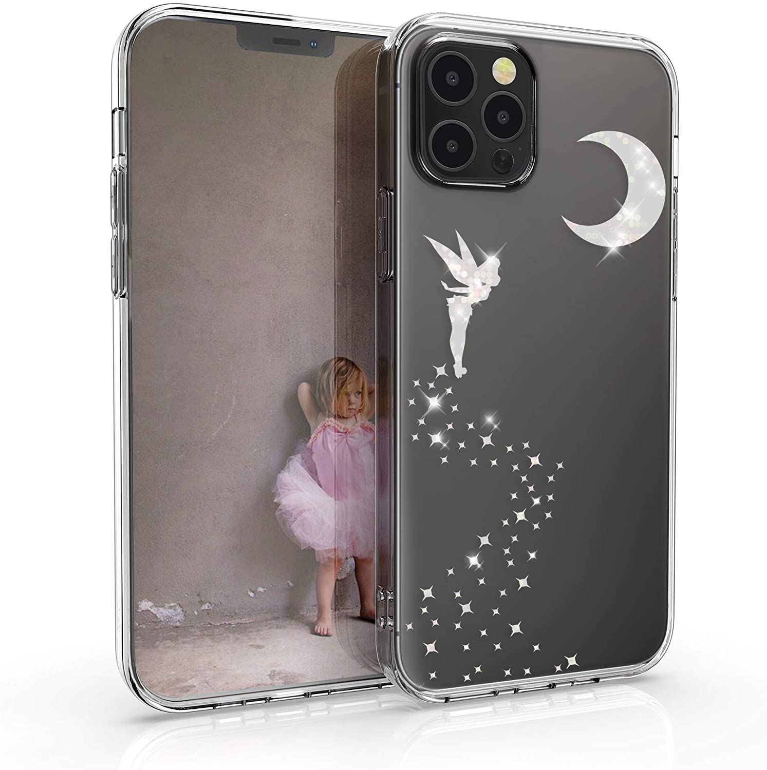 KW iPhone 12 / iPhone 12 Pro Θήκη Σιλικόνης TPU Design Glittery Fairy - Διάφανη / Silver - 53035.03