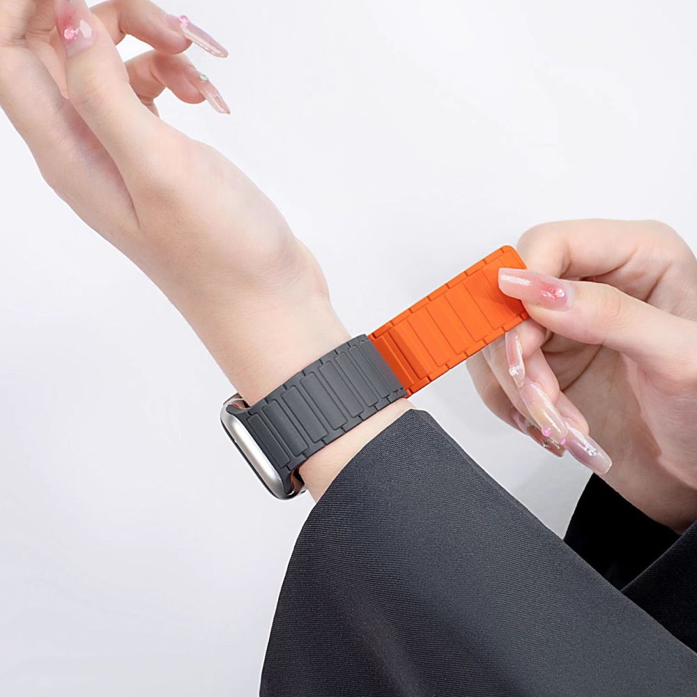 Tech - Protect Λουράκι Apple Watch 4 / 5 / 6 / 7 / 8 / 9 / SE / ULTRA 1 / ULTRA 2 - 42 / 44 / 45 / 49 mm IconBand Magnetic Μαγνητικό Σιλικόνης - Titanium / Orange