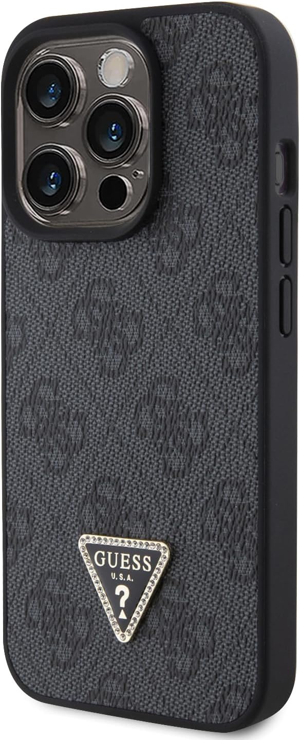 Guess iPhone 15 Pro Max Leather 4G Diamond Triangle Θήκη με Επένδυση Συνθετικού Δέρματος - Black - GUHCP15XP4TDPK