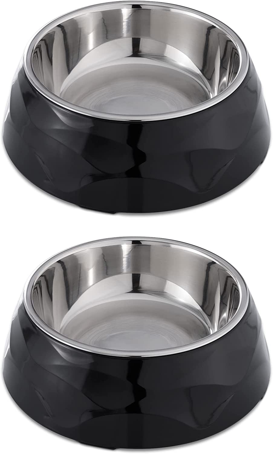 Navaris Σετ με 2 Ανοξείδωτα Αντιολισθητικά Μπολ Φαγητού και Νερού για Κατοικίδια - 350 ml - ‎Black / Silver - 57479.01