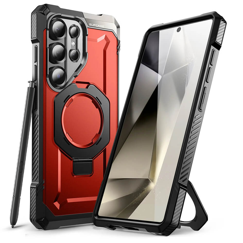 Supcase Samsung Galaxy S25 Ultra Unicorn Beetle Defender Σκληρή Θήκη με MagSafe και Stand - Metallic Red