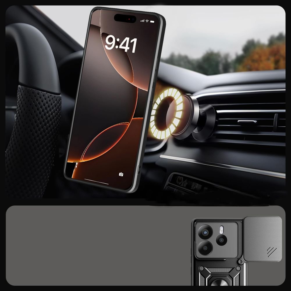 Tech - Protect Xiaomi Redmi Note 14 5G Camshield Pro Σκληρή Θήκη με Πλαίσιο Σιλικόνης και Δαχτυλίδι Συγκράτησης - Black