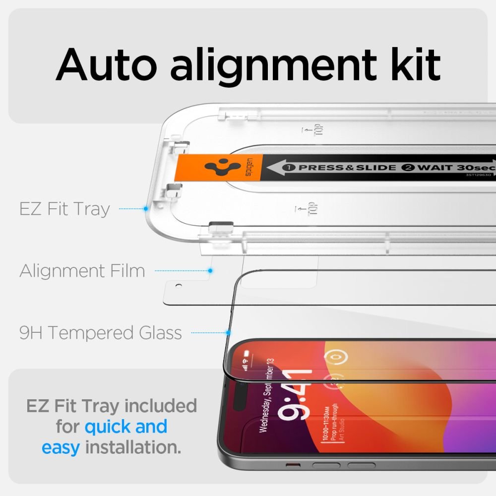 Spigen iPhone 15 Glas.TR EZ Fit FC 0.3mm 2.5D 9H Case Friendly Full Screen Tempered Glass Αντιχαρακτικό Γυαλί Οθόνης - Black - AGL06908