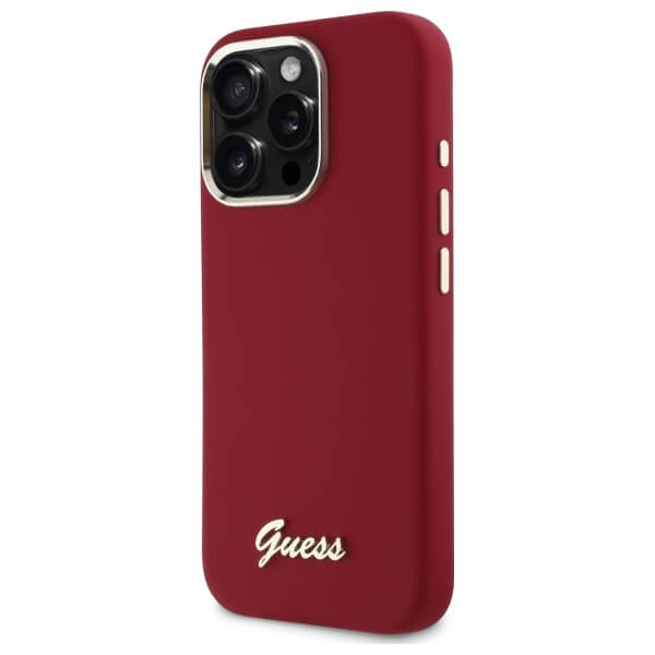 Guess iPhone 16 Pro Max - Silicone Script Metal Logo and Frame - Σκληρή Θήκη με Πλαίσιο Σιλικόνης - Magenta - GUHCP16XSMBSLM