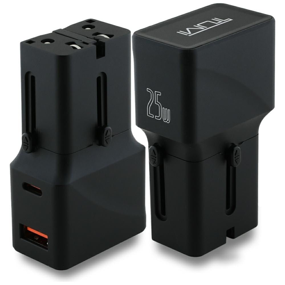 Tumi Travel Adapter Power Charger 25W Φορτιστής Ταξιδίου με 1 Θύρα Type - C και μία Θύρα USB - Black