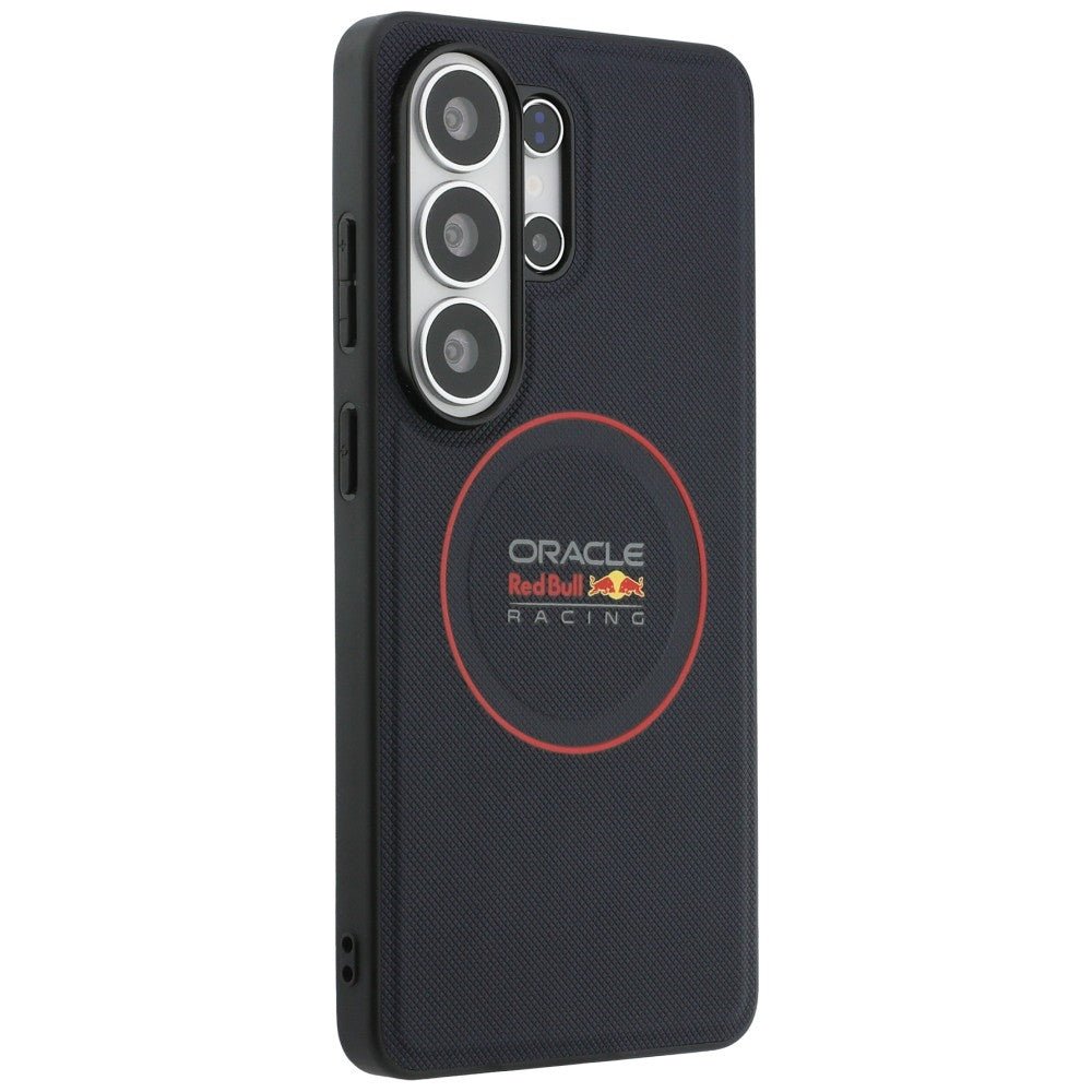 Red Bull Samsung Galaxy S26 Ultra - Σκληρή Θήκη με Επένδυση Συνθετικού Δέρματος και Πλαίσιο Σιλικόνης - Meshed Red Ring - Navy Blue