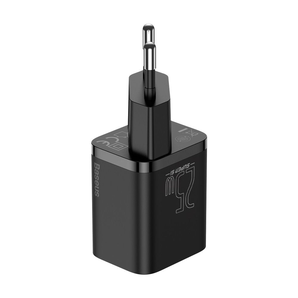 Baseus Super Si PD 25W Οικιακός Φορτιστής με Θύρα Type - C και καλώδιο Type - C to Type - C - Black - TZCCSUP - L01