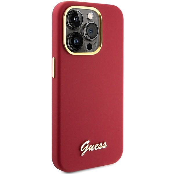 Guess iPhone 15 Pro Max Silicone Script Metal Logo and Frame Σκληρή Θήκη με Πλαίσιο Σιλικόνης - Magenta - GUHCP15XSMBSLM