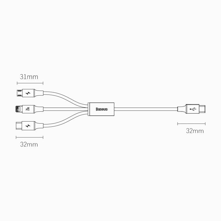 Baseus Rapid 3in1 Καλώδιο Φόρτισης Type - C 20W 1.5m - Micro USB / Lightning / Type - C - Green - CAMLT - SC06