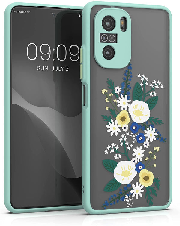 KW Xiaomi Poco F3 / Mi 11i Σκληρή Θήκη με Πλαίσιο Σιλικόνης - Design Spring Flowers - Mint / Yellow - Matte Ημιδιάφανη - 56441.01