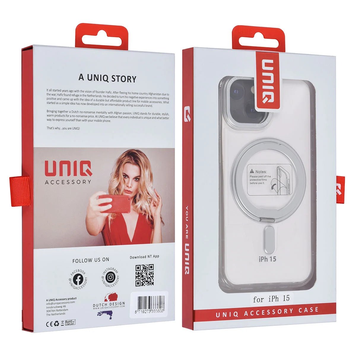 Tuniq iPhone 15 - Σκληρή MagSafe Θήκη με Περιστρεφόμενο Δαχτυλίδι Συγκράτησης - Διάφανη