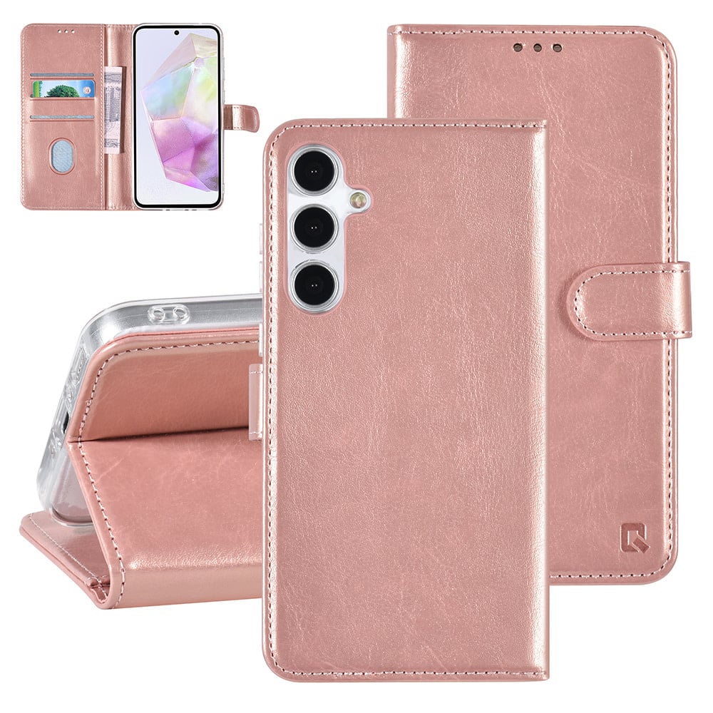 Tuniq Samsung Galaxy A35 5G - Θήκη Πορτοφόλι Stand από Δερματίνη - Rose Gold
