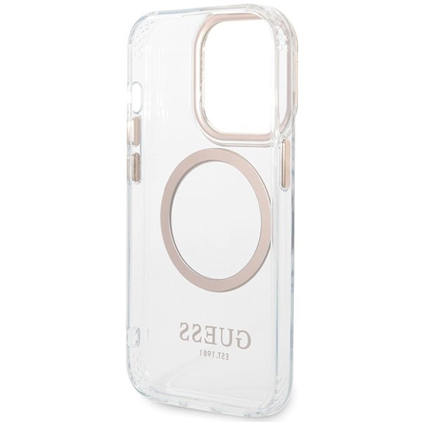 Guess iPhone 15 / 14 / 13 Metal Outline MagSafe Σκληρή Θήκη με Πλαίσιο Σιλικόνης και MagSafe - Gold - GUHMP15SHTRMD